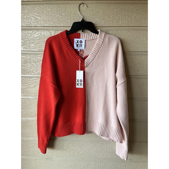 Kerri Rosenthal womens Radiant Heart Pullover Oversize Sweater sz Large Red Pink - Picture 2 of 5